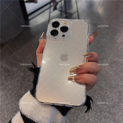 Simple transparent glitter silicone anti-fall mobile phone case