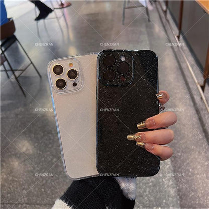 Simple transparent glitter silicone anti-fall mobile phone case