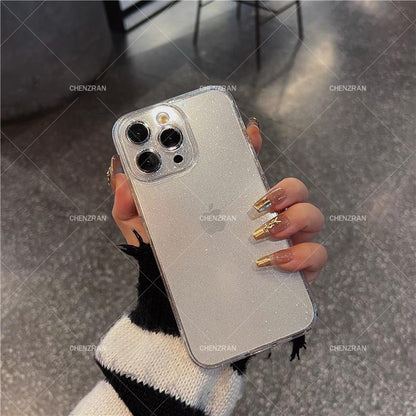 Simple transparent glitter silicone anti-fall mobile phone case