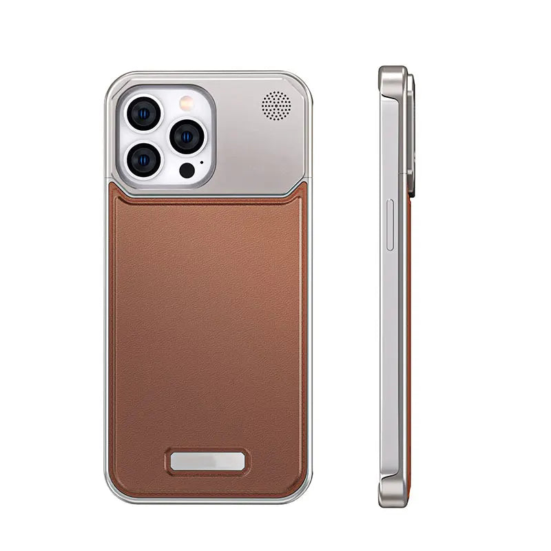 Luxury Leather Metal Phone Case Magnetic For Iphone