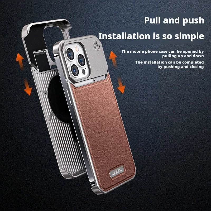 Luxury Leather Metal Phone Case Magnetic For Iphone