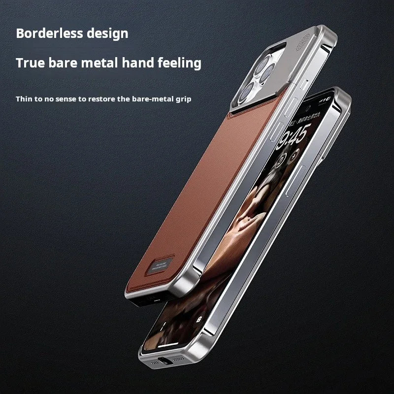 Luxury Leather Metal Phone Case Magnetic For Iphone